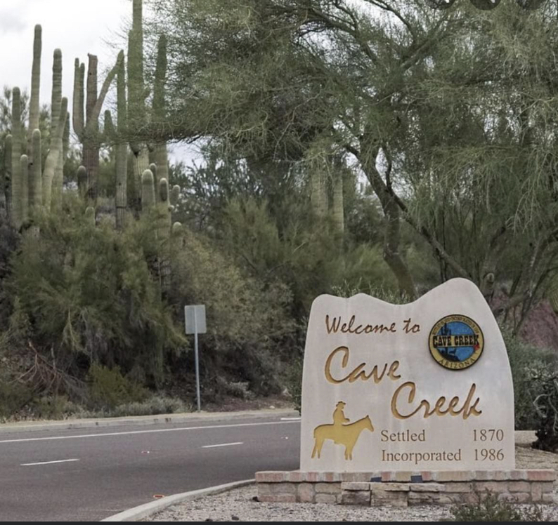 Cave Creek welcome monument in the North Valley Phoenix hosing market